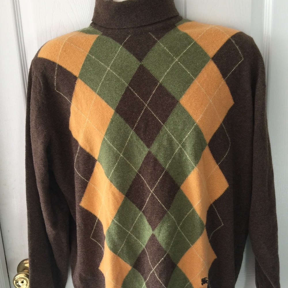 Burberry Brown Argyle Wool Turtleneck Sweater 42